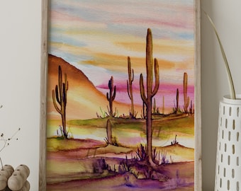 アリゾナ砂漠の水彩画 - Etsy 日本