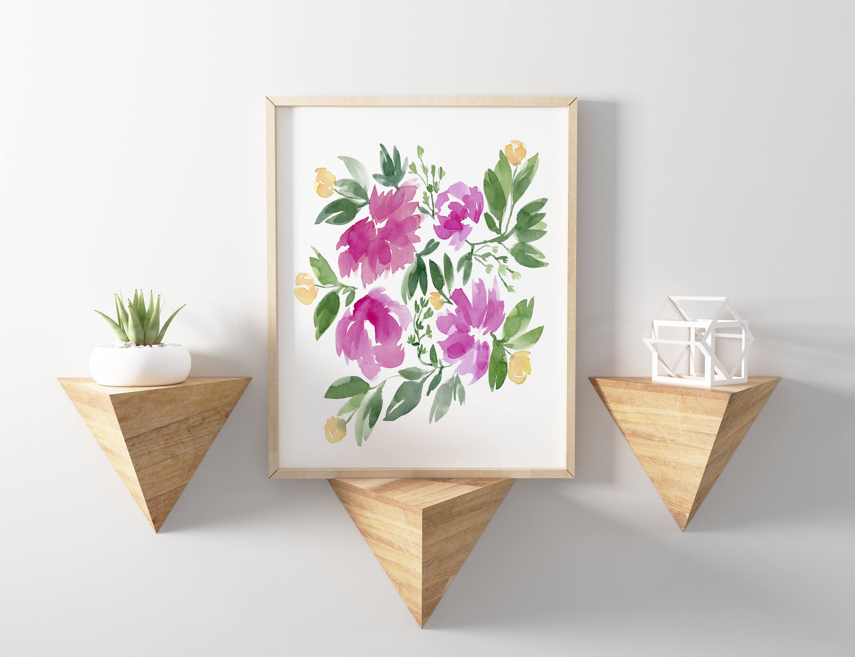 pink and yellow flowers no 1103 watercolor print watercolor floral