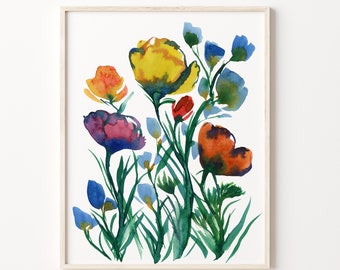 Large Flower, Watercolor Print, Modern Art