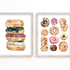 Donut Print Set of 2, Watercolor Print