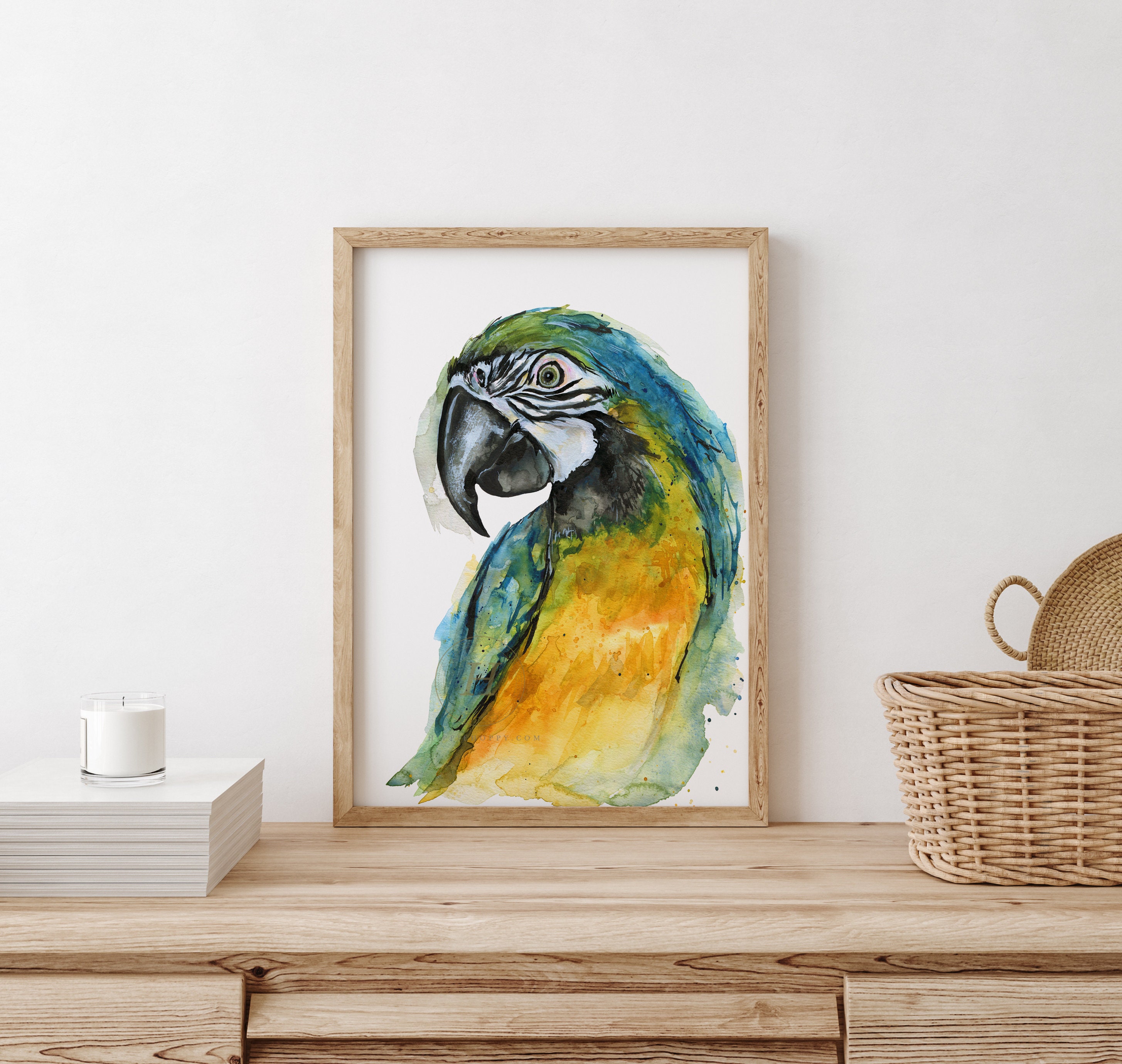 オウムのプリント 熱帯の鳥 水彩画 壁アート エキゾチックな鳥 オウム