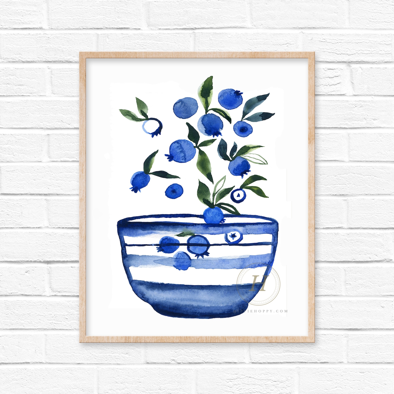 Blueberries in Bowl Watercolor Print