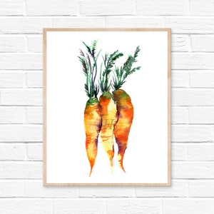 Carrot Watercolor Print, Vegetable Painting, Watercolor Art, Food Print, Kitchen decor