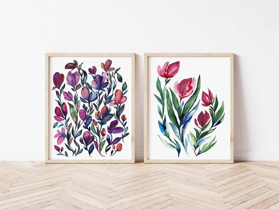 Watercolor Floral Print Set: Wildflower Botanical Wall Art - Etsy