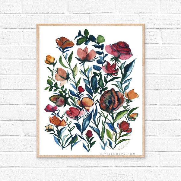 Abstract flowers watercolor painting
