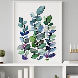 Abstract Eucalyptus Watercolor Art Print: Botanical Wall Decor