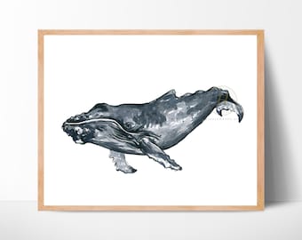 Humpback Whale Print, Watercolor Whale Art