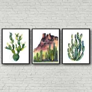 Cactus Print Set of 3 , Watercolor Arizona Desert