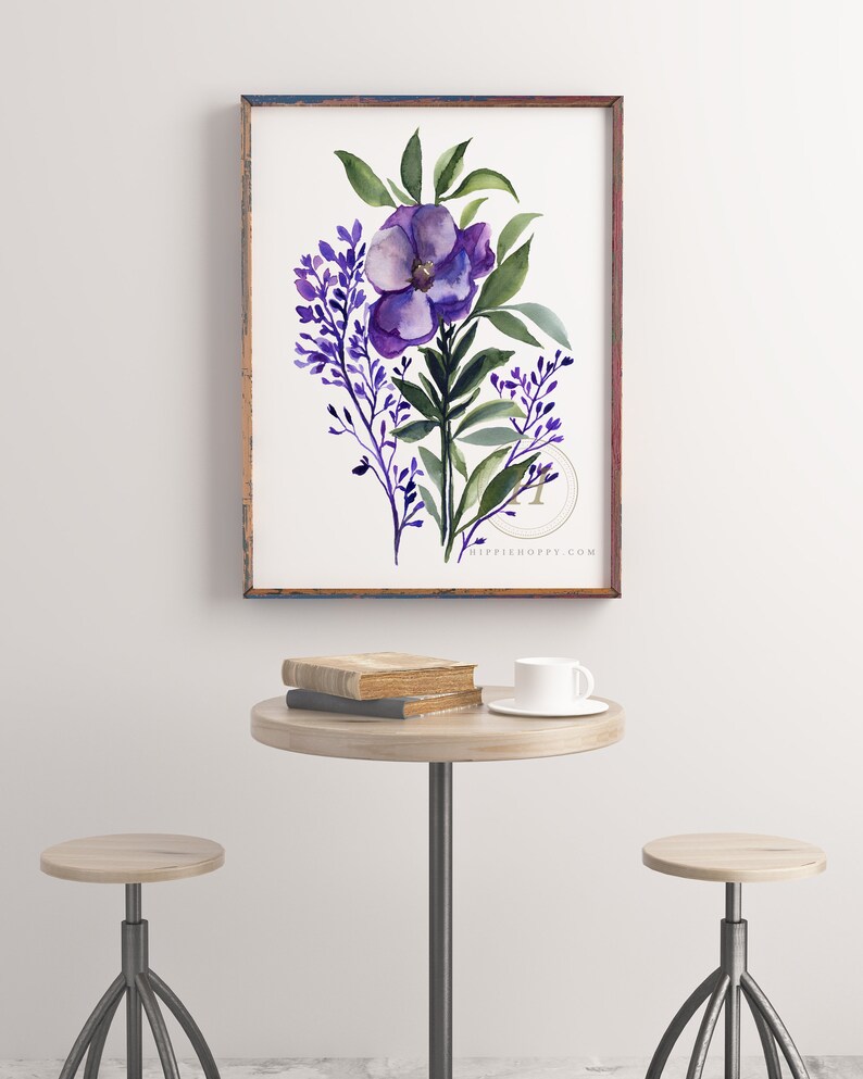 Flower Watercolor Print Floral Decor by HippieHoppy, Unframed image 2