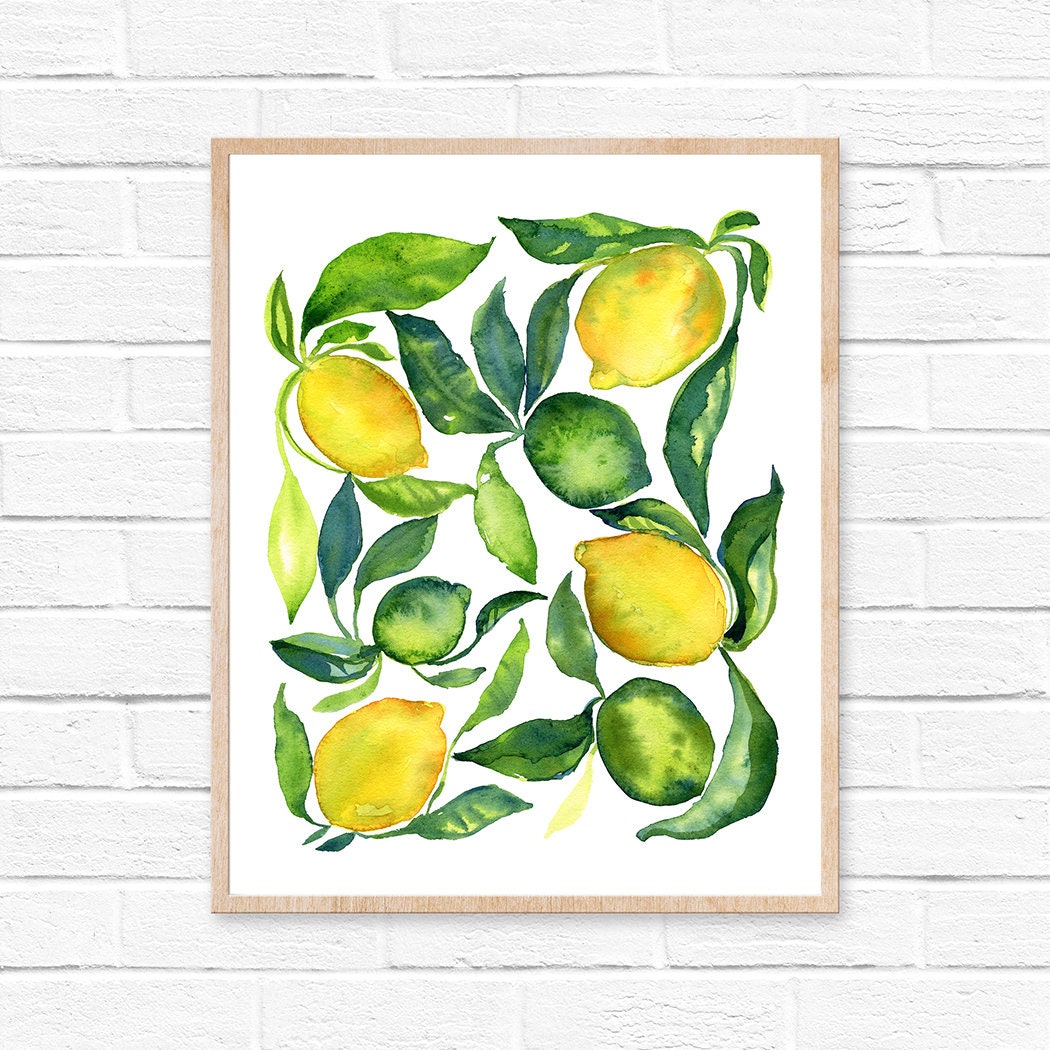 Lemon Watercolor Lemon Print Lemon Painting Lemon Art Lemon Lime