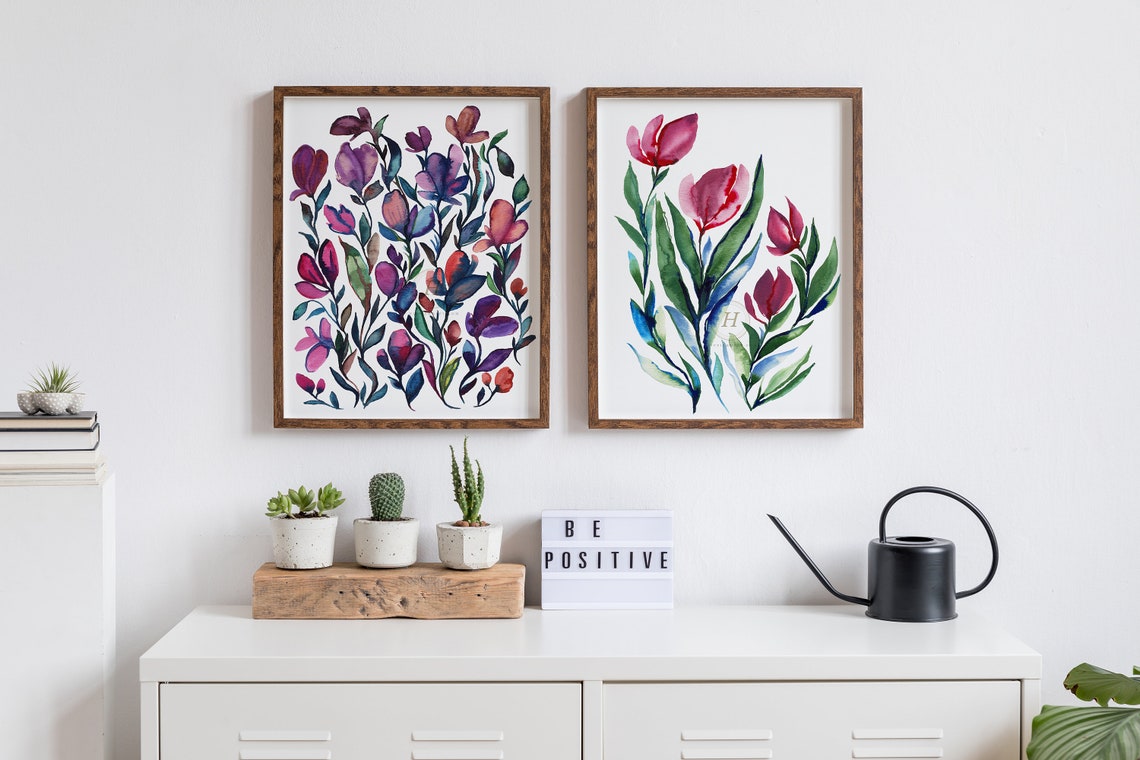 Floral Wall Art Watercolor Floral Print Set Wildflower - Etsy