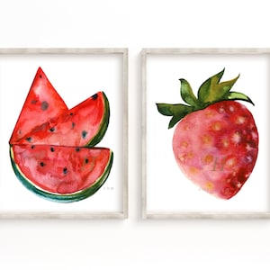 Watermelon and Strawberry Watercolor Prints set of 2