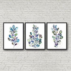 Eucalyptus Set of 3 Watercolor Prints by HippieHoppy