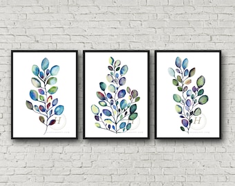 Eucalyptus Set of 3 Watercolor Prints by HippieHoppy