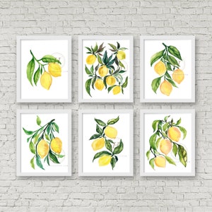 Lemon Watercolor Print Set of 6 Art Prints