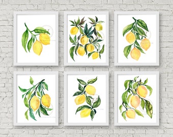 Lemon Watercolor Print Set of 6 Art Prints