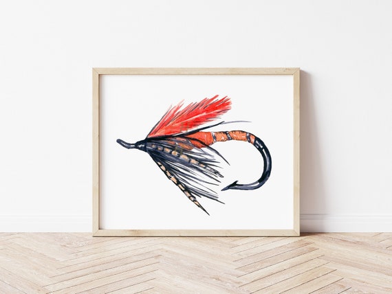 Fly Fishing Art Print, Trout Fly Fishing Wall Art Decor 