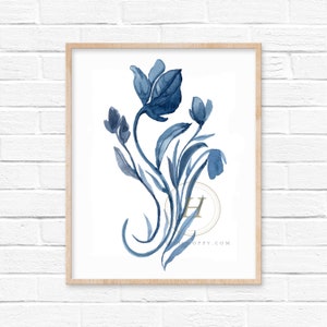 Floral Blu Acquerello Arte Stampa