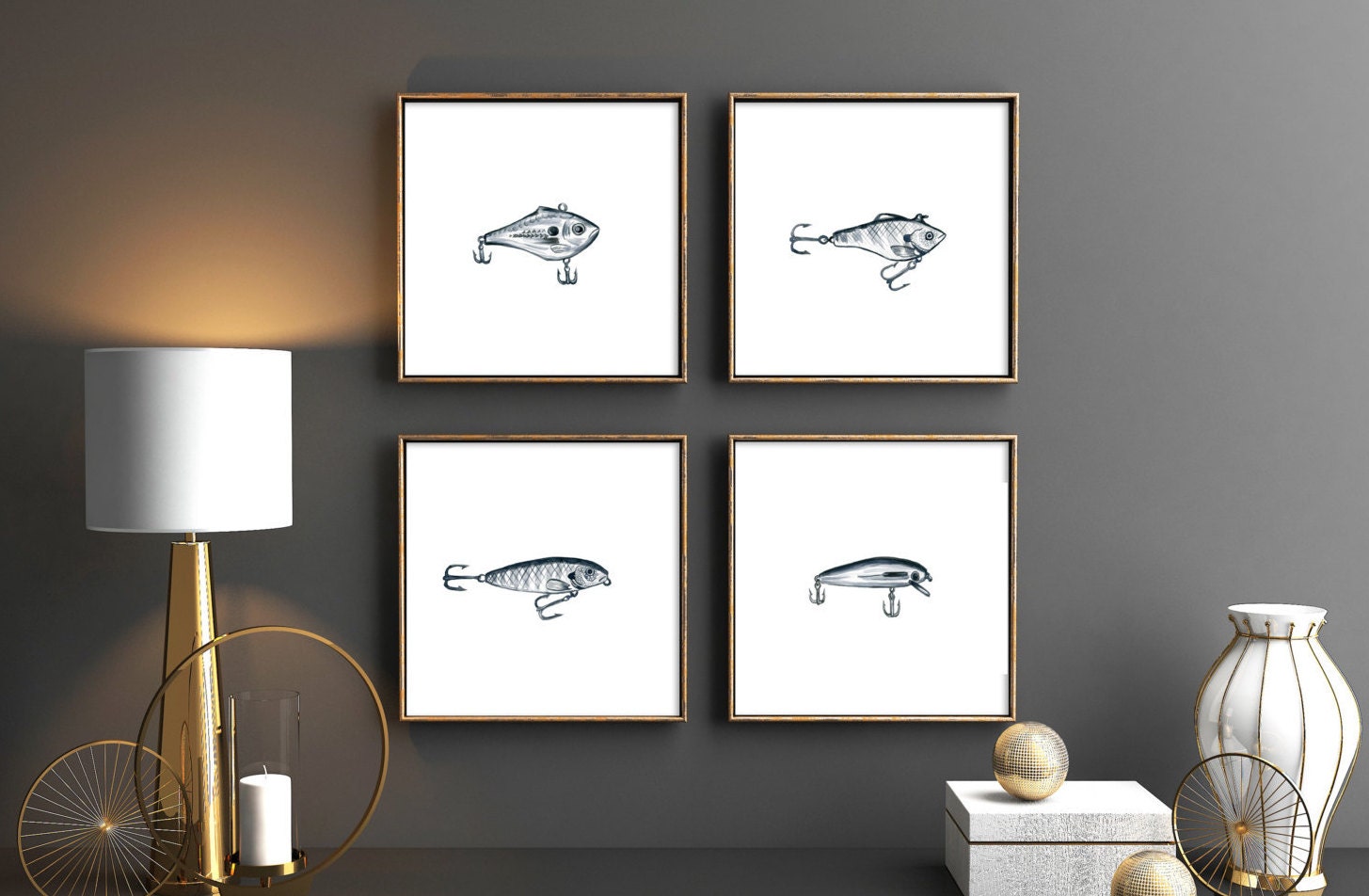 Fishing Hook Prints set of 4