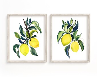 Large Lemon Watercolor Print Set of 2