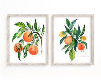 Orange Fruit Watercolor Prints Set of 2 by HippieHoppy