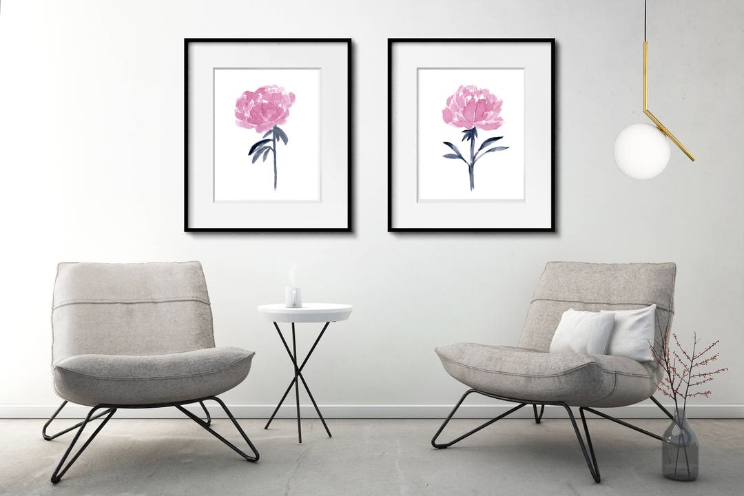 Pink Peony Set of 2 Watercolor Print - Etsy