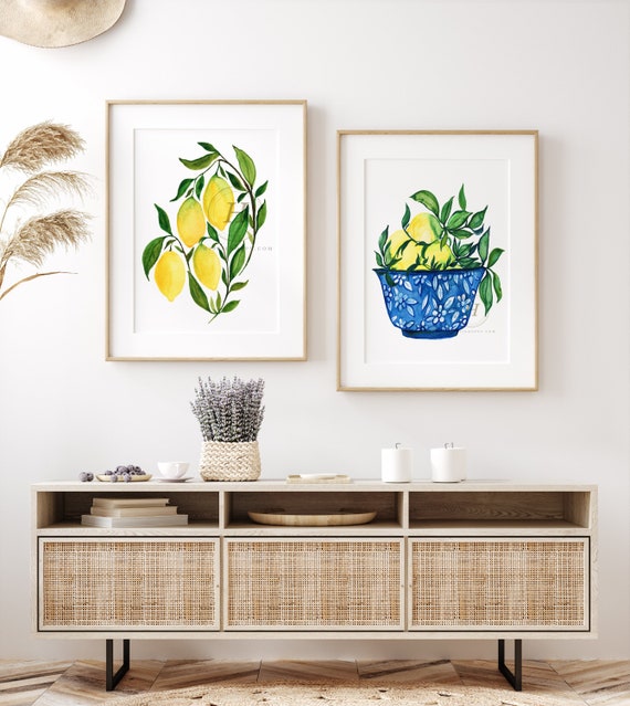 Lemon Print: Set of 2 Botanical Fruit Art Illustration