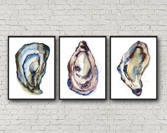 Oysters Watercolor Art Print set of 3