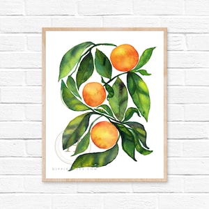 Oranges Watercolor Print, Fruit Wall Art