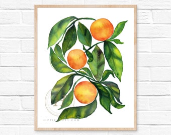 Orangen Aquarell Druck, Obst Wandkunst