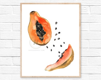 Impresión de acuarela de papaya