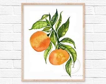Orange Watercolor Art Print Kitchen Decor by HippieHoppy