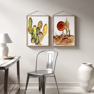 Set von 2 Wüsten-Kunstdrucken, Kaktus 2 Stück Wandkunst, Boho-Galerie-Wand-Set, Arizona-Wüstenkunst, Kaktus-Poster, große Wandkunst
