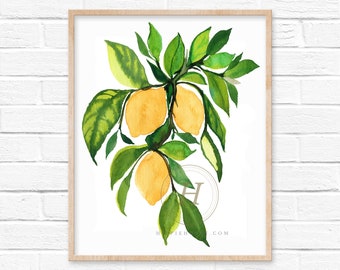 Citrus Printable, Lemon Digital Download, Watercolor print
