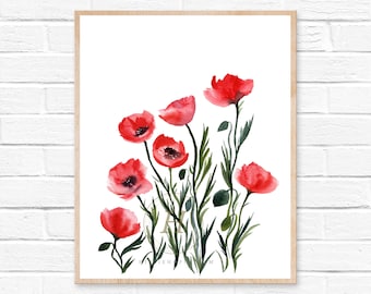 Red Poppies Watercolor Print