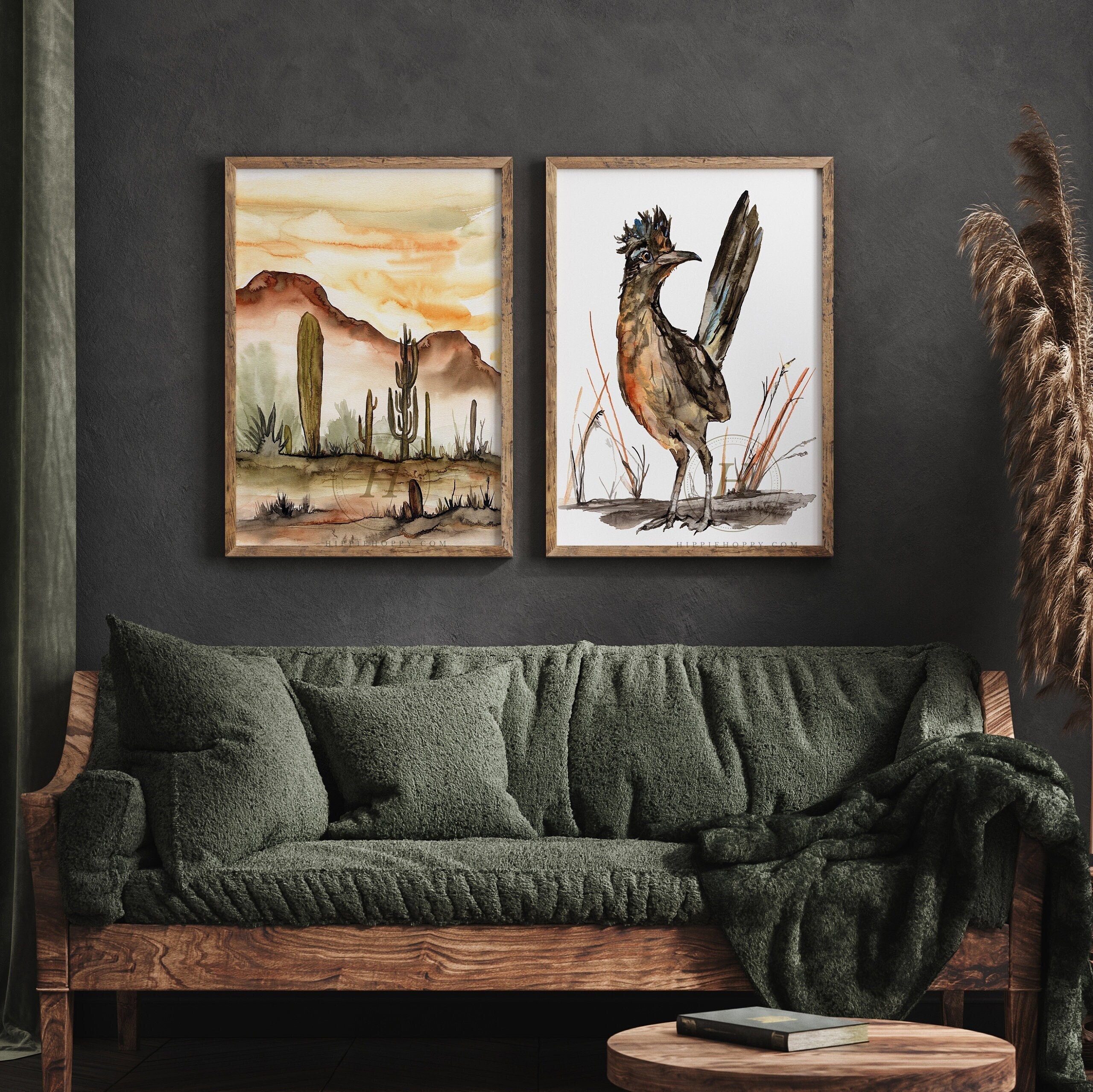 Desert Watercolor Art Print Set: Cactus & Roadrunner Gallery Wall Decor ...