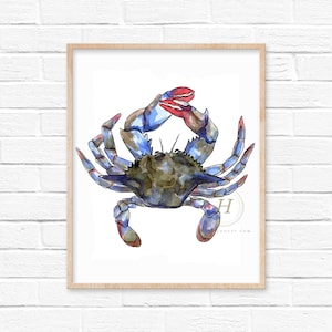 Blue Crab Watercolor Art Print by HippieHoppy