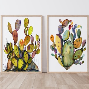 Dipinto di cactus del sud-ovest / Stampa artistica del deserto / Arte murale colorata