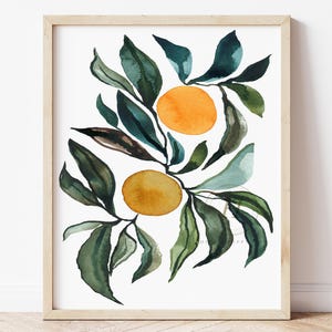 Vibrant Watercolor Orang and Green Leaf Art Print Botanical Wall Decor