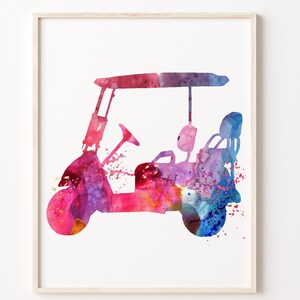 Mannelijke golfkar sportschool muurkunst aquarel print kleurrijke splatter