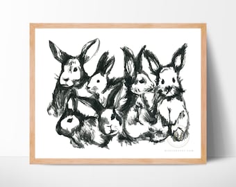 Bunny Watercolor Print: Nursery Animal Wall Art