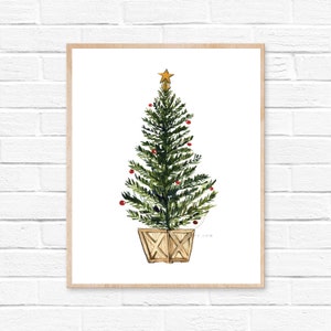 Impresión de acuarela de árbol de Navidad