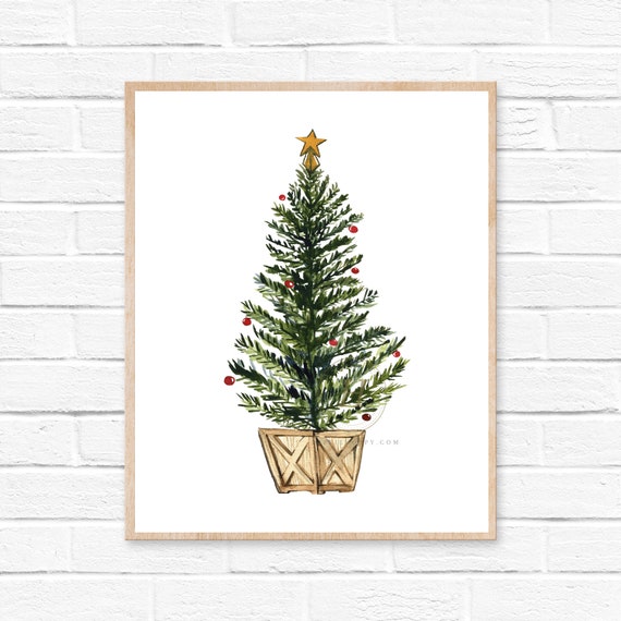 Large Christmas Tree Watercolor Print by Hippiehoppy | Etsy