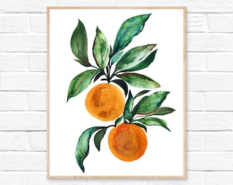 Orange Print, Watercolor Painting, Kitchen Art