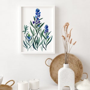 BLUEBONNET Watercolor Flower Print by Crystal Cortez Wall Art image 3