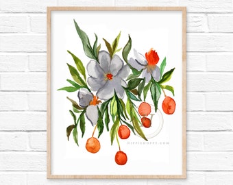 Flowers and Fruit Watercolor Print