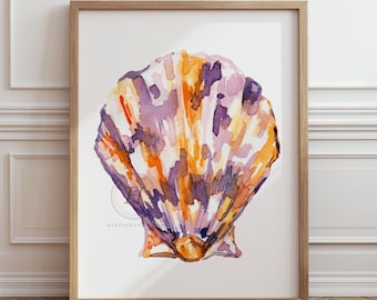 Seashell Watercolor Art Print: Coastal Beach Home Decor