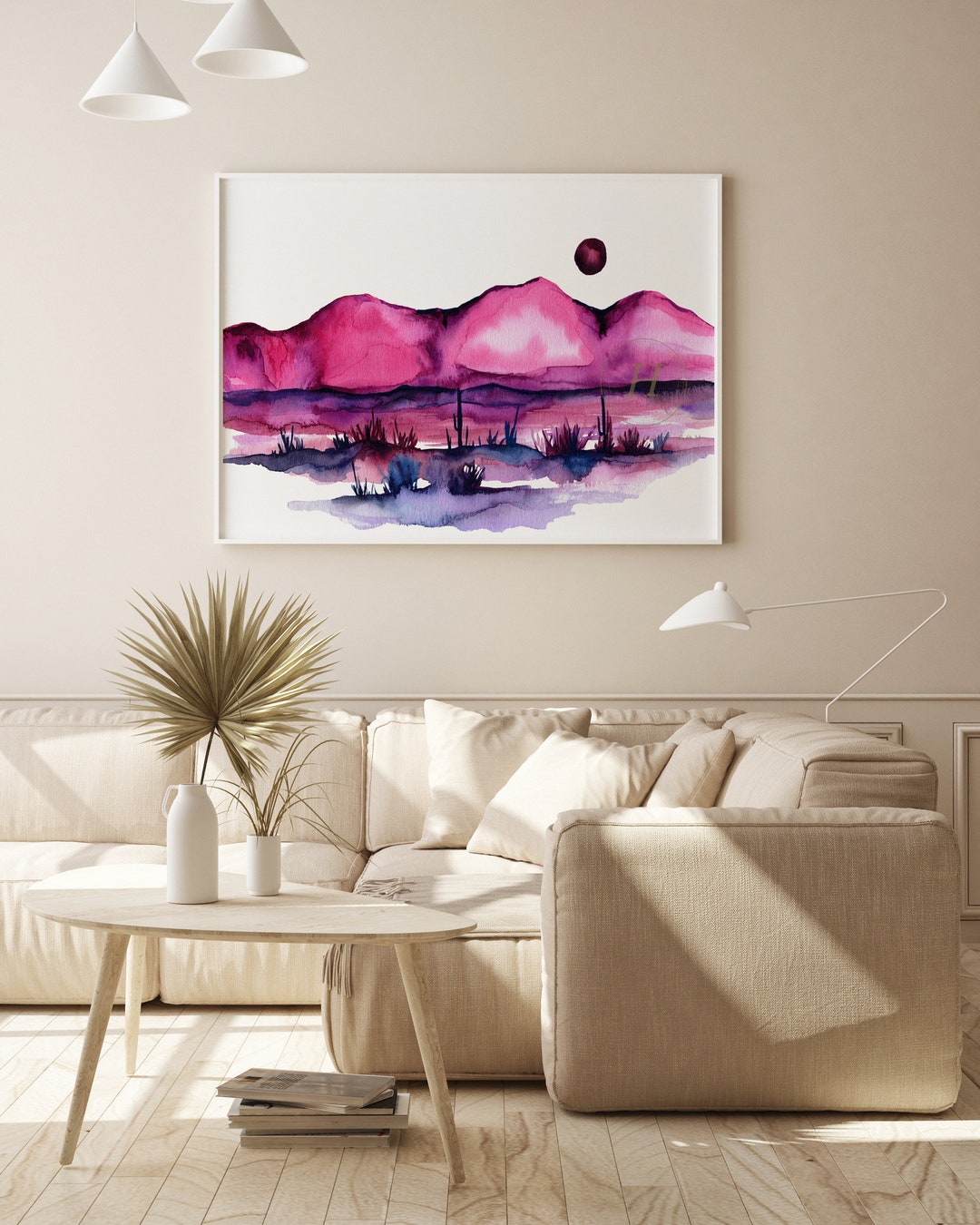 Desert Wall Art Watercolor Print Pink and Purple Western Landscape - Etsy