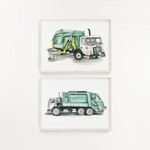 Side Loader Trash Truck and Back Loader Trash Truch Print Set of 2 Kids Gallery Wall Set, Truck Wall Art, Truck Art Nursery