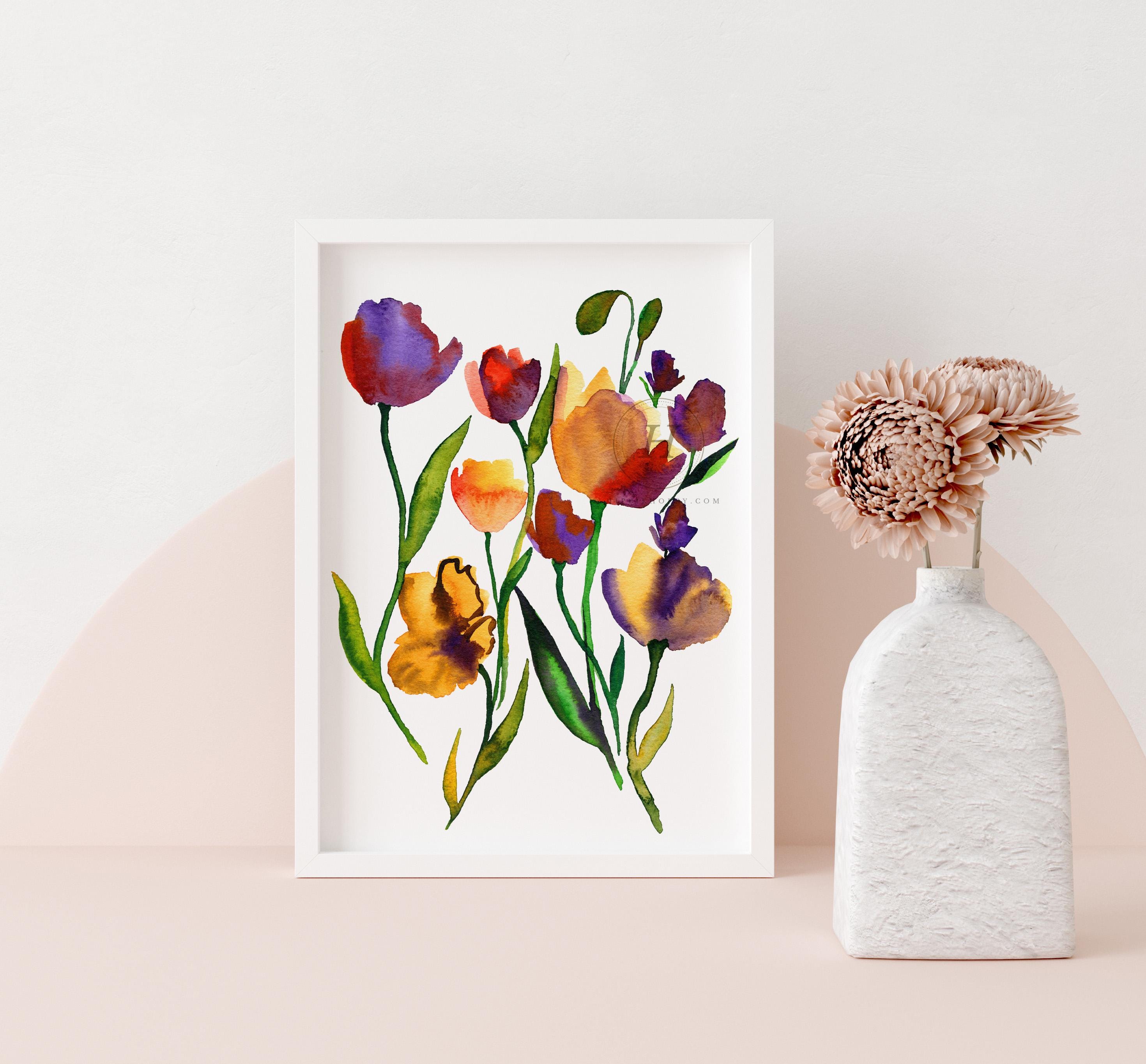 Flowers Colorful Art Print Watercolor Painting - Etsy